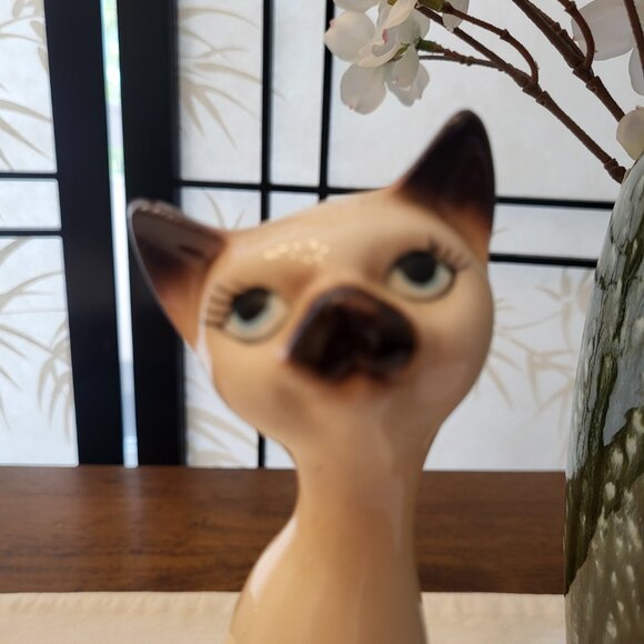 50s Long Neck Ceramic Siamese Cat Figurine - Picture 3 of 8